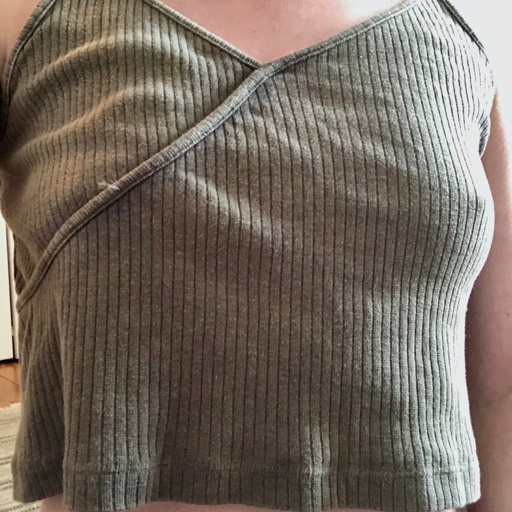 Army Green ribbed detailed tank top